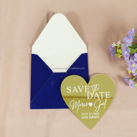 Custom Cute Design Save the Date Card in Gold Mirror Acrylic Thank You Card RSVP Wedding Invitation Cards With Envelopes