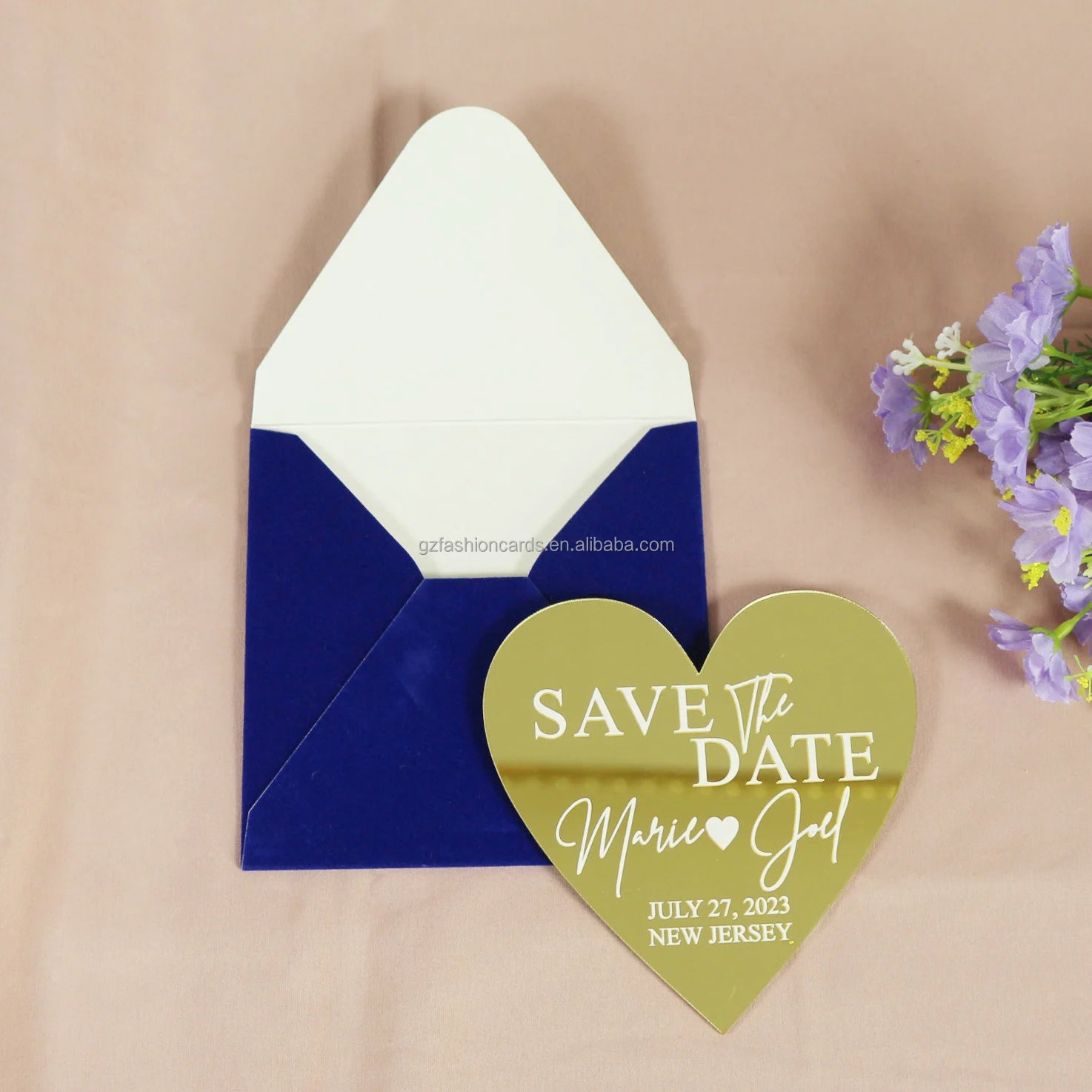 Custom Cute Design Save the Date Card in Gold Mirror Acrylic Thank You Card RSVP Wedding Invitation Cards With Envelopes