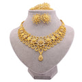 Conjuntos De Joyas Dubai 24K Gold Plated Jewelry Sets Flower Necklace Earring Ring Bracelet 4pcs African Wedding Bridal Set