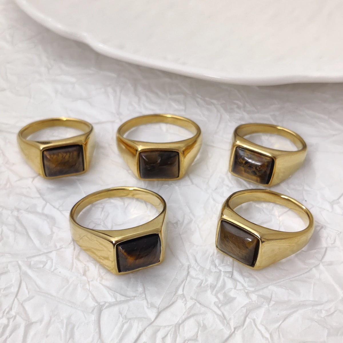 Wholesale Retro Simple Square Cat's Eye Gemstone Rings 18K Gold Plated Stainless Steel Fashionable Jewelry for Men Women MRD019 MegaBDM