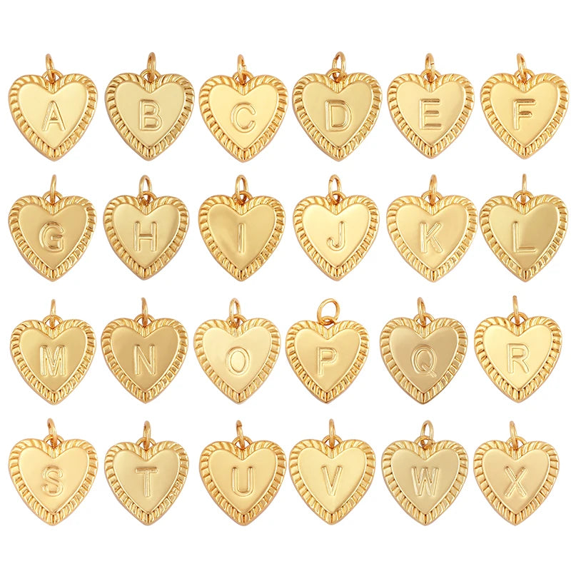 Simple Heart Shape 18K Gold Plated Initial Name A-Z Letter Charm Pendant NecklaceFashion Jewelry Findings for Women Men L82