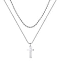 Fashion Jewelry Gold Plated Silver Black Stainless Steel Layered Rope Chain Cross Pendant Necklace for Men Boys Party 16-24 Inch