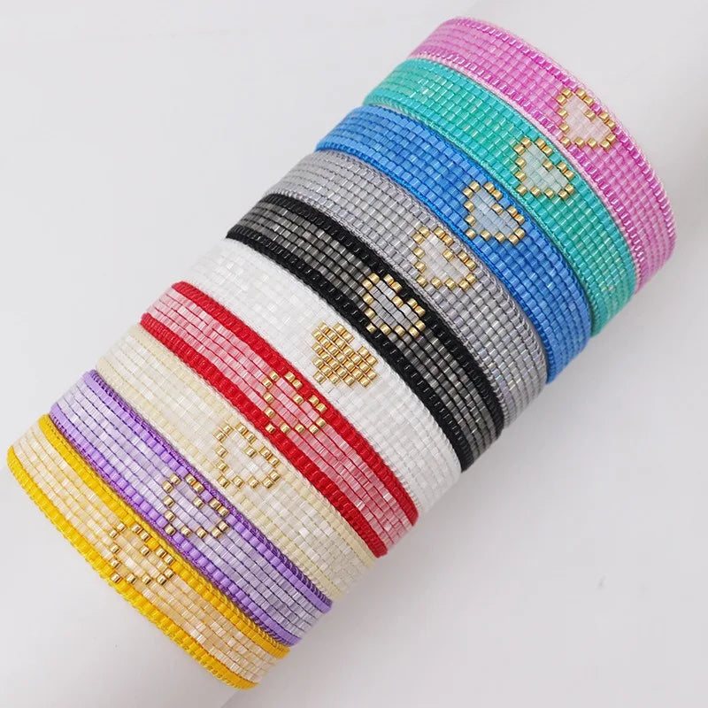 Adjustable Bohemian Style Gold Heart Pattern Bracelet Handmade Woven Festival Fashion Women's Trendy String Bracelets