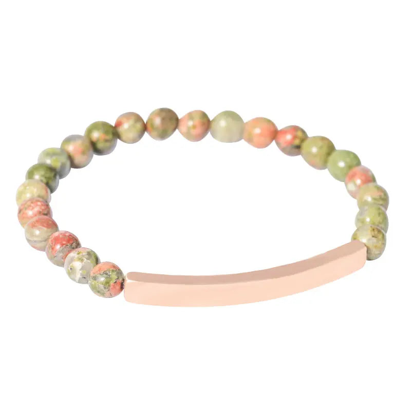 Personalized Stainless Steel Beaded Bracelet Stretch Gemstone Bangle Inspirational Engraved Words Fashionable Bracelet