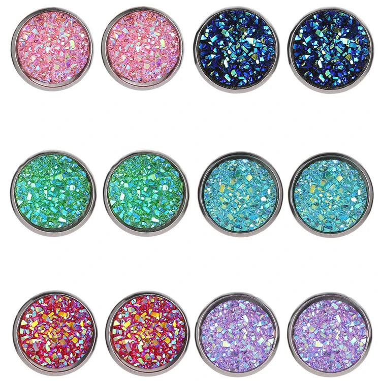 Dainty 1.4MM Round Multi Color Resin Druzy Stone Stud Earring Jewelry For Women