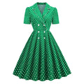 Retro Women 1950s 1960s Pin up Clothing VM2125# Vintage Cotton Green Short Sleeve Shirt Dresses