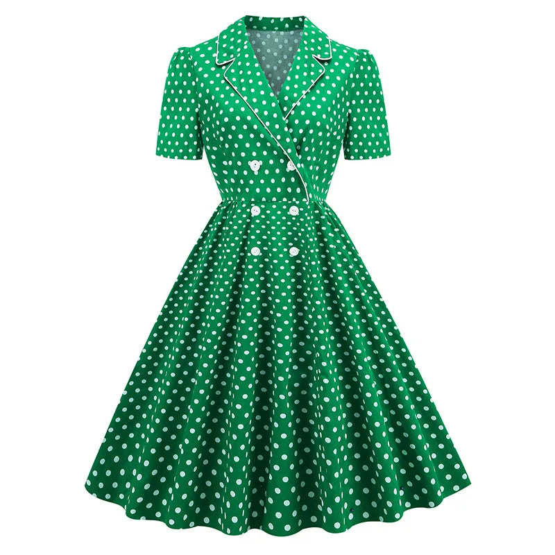Retro Women 1950s 1960s Pin up Clothing VM2125# Vintage Cotton Green Short Sleeve Shirt Dresses