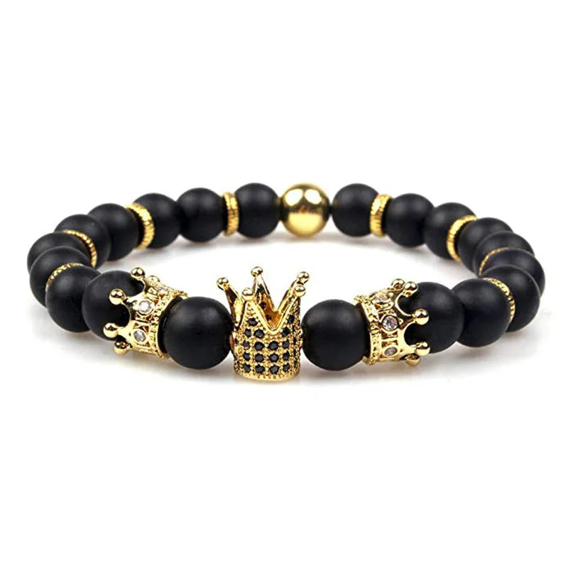 Imperial Crown Bead Bracelet King&Queen Luxury Turquoise Quartz Crystal Jewelry Christmas Gift for Couples Lovers Men Women