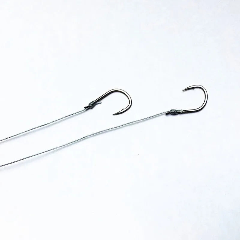 Hot Sale Sub-line Double Hook Size 1#~13# a Pack of Five Stainless Steel & High Carbon Steel Silver Fishing Hooks for Catfish