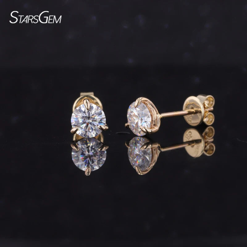 Starsgem Trendy Jewelry 14K Solid Gold 5MM Round Shape Lab Grown Diamond Stud Earring for Women