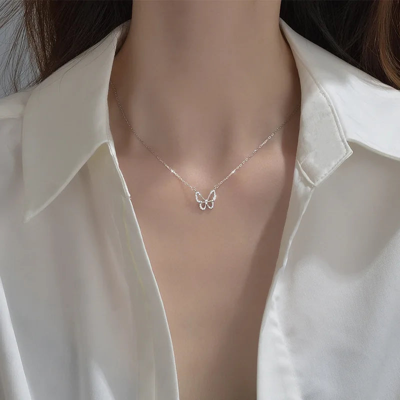 Wholesale New Fashion Jewelry Chain 925 Silver Butterfly Crystal Necklace for Women
