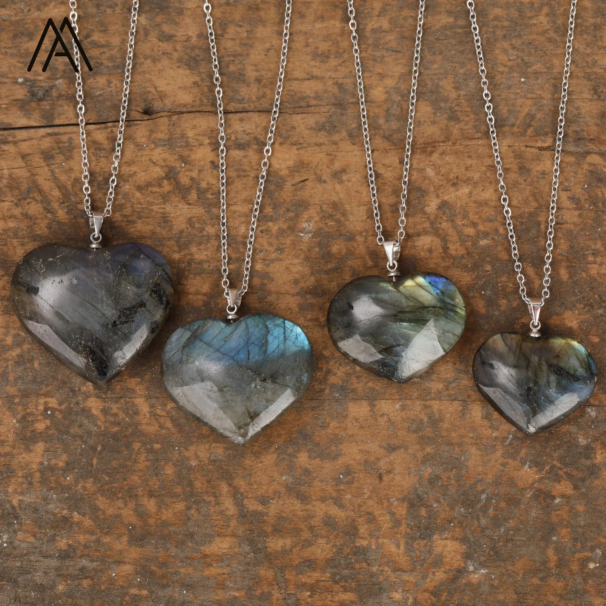 Heart Flash Labradorite Necklace Stainless Steel Chain Pendants Jewelry Men Gifts Wholesale