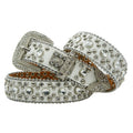 Wholesale 1.3" 3.2cm Width Zinc Alloy Customized Ball Edge White Crystal Rhinestones Cow Leather Western Pin Buckle Belt