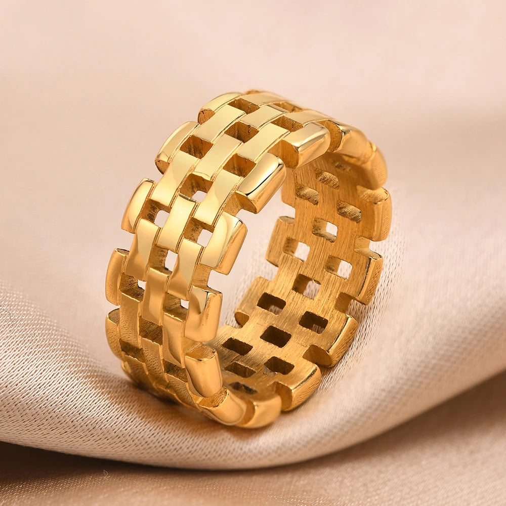 Stainless Steel Hollow Ring Fashion Fine Minimalist Stainless Steel Waterproof Jewelry 18k Gold Plated Rings for Women