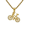 Simple 18K Gold Plated Stainless Steel Crystal Bicycle Pendant Bike Necklace