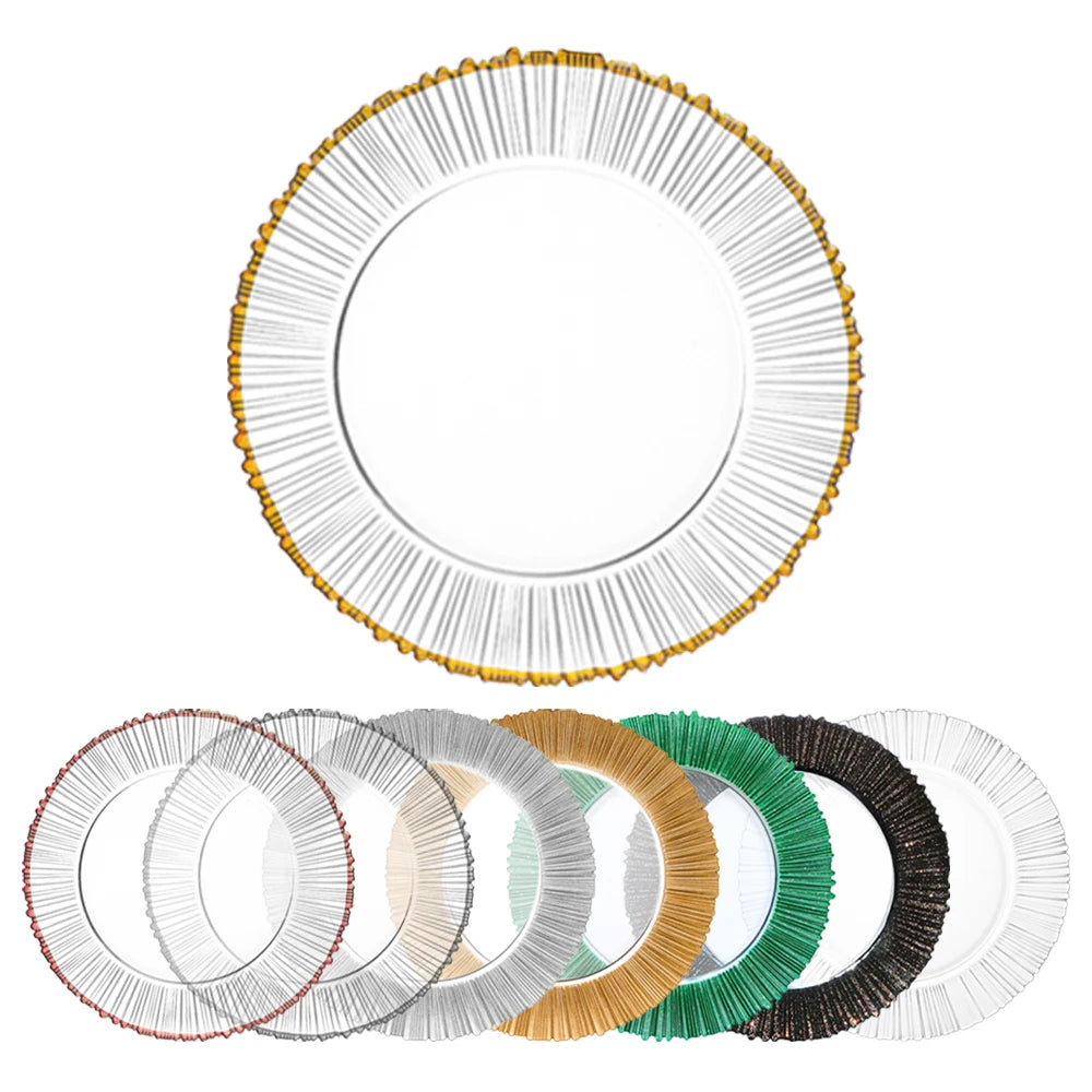 Transparent Glass Charger Plates for Party Events Decoration Eco-Friendly Wedding Plate Golden Rose Gold Black Rim Color Enamel