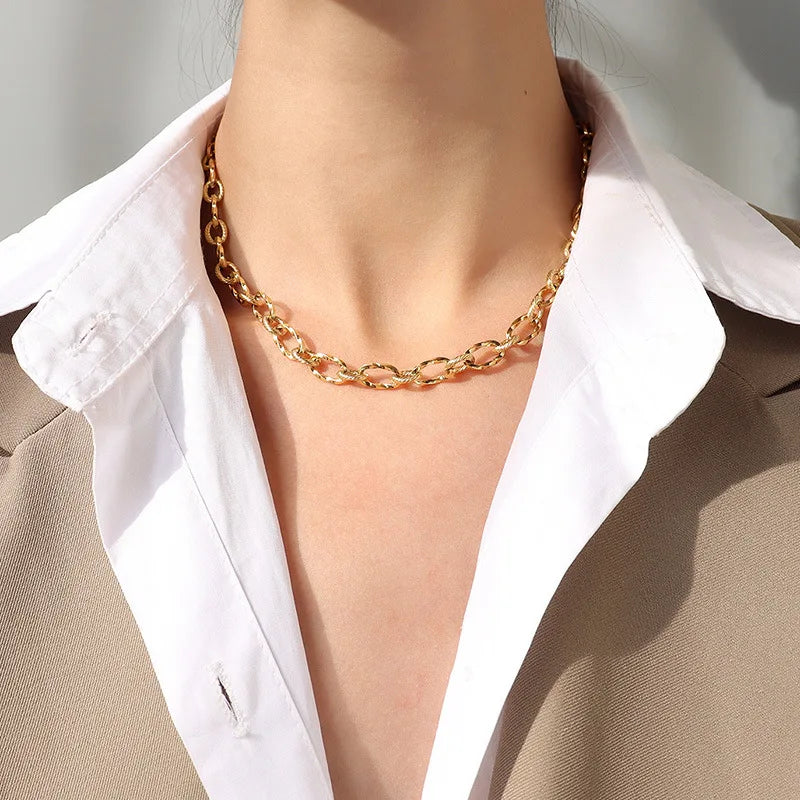 316Stainless Steel Hip Hop Exaggerated Design Thick Vintage Chain Chokers Women Necklace and Bracelet Set
