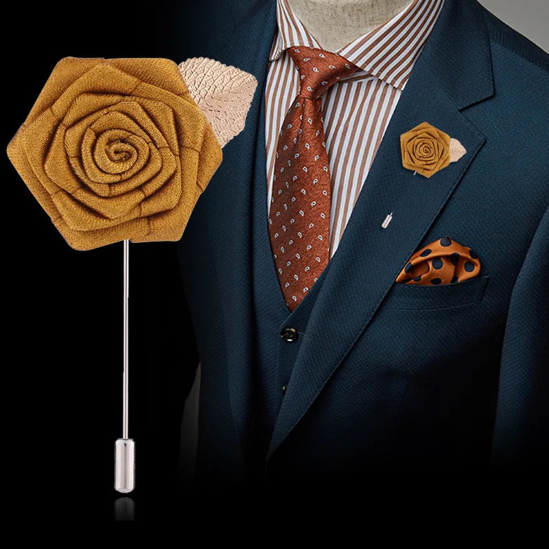 Leave Brooch Pin Tie Pin for Women Men Suit Golden Custom Fabric Handmade Rose Boutonniere Men Lapel Flower Zinc Alloy Pearl