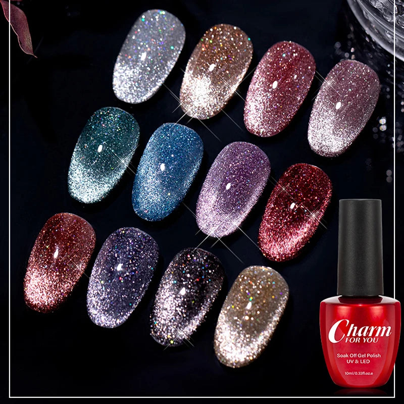 10ml Holographic Cat Magnetic Glitter Nail Polish Gel Shiny Soak-off Reflective Gel Polish