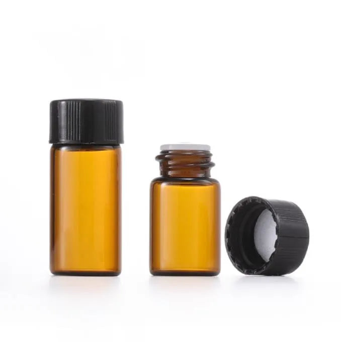 Wholesale Essential Oil Glass Bottle 1ml 2ml 3ml 5ml Mini Sample Amber Glass Vial With Inner Plug and Screw Cap