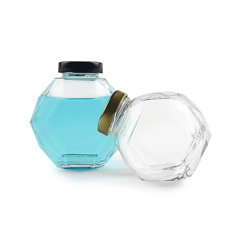 Wholesale 180ml 380ml Transparent Embossed Honey Jar Dried Fruit Seasonings Glass Jar With Metal Lid
