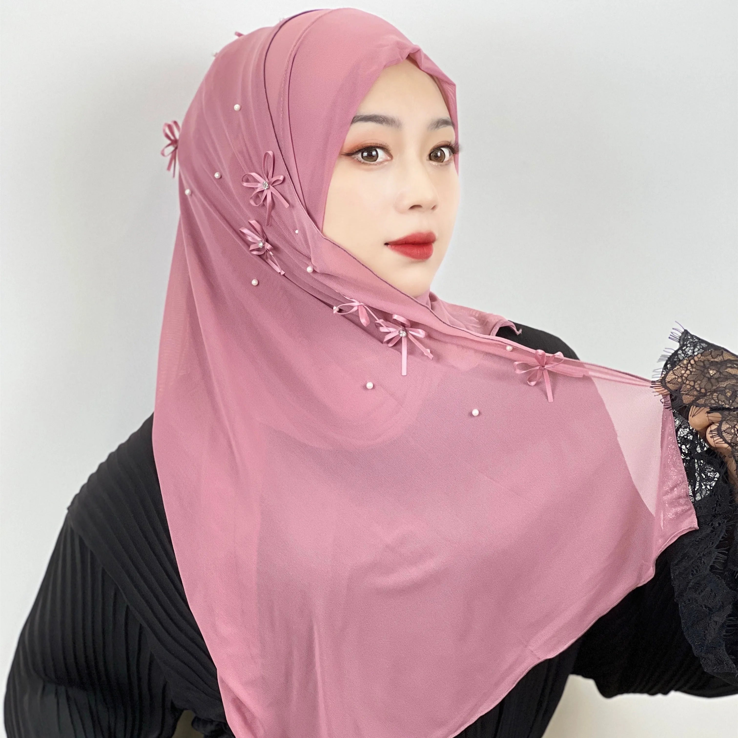 Southeast Asia Ladies Solid Color Headscarves Cute Bow Knot Hijabs Women Daily Matches Indonesia