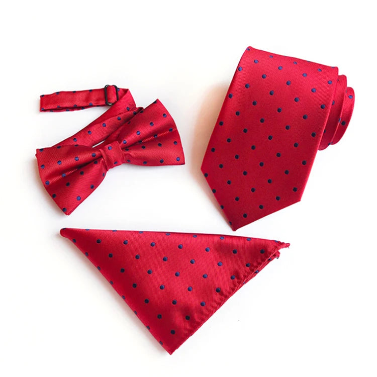 Fashion Neckties With Pocket Square Casual Dot Men Ties and Hanky Set Party Men Bow Tie Set Handkerchief Set