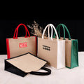 Women Foldable Jute Burlap Tote Bag DIY Blank Grocery Handbag Large Capacity Travel Storage Organizer with Handles