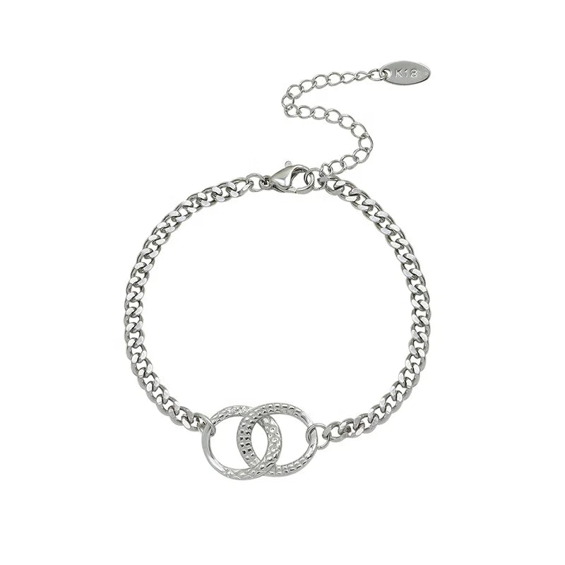 Thick Flat Stainless Steel Chain Design Silver Color Bracelet Necklace Set