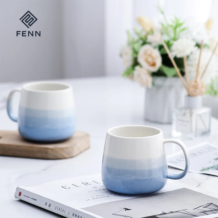 Custom Porcelain Tea Cups Blue Magic Sublimation Heat Photo Color Changing Beer Ceramic Coffee Mugs