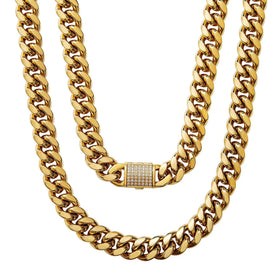 10/12/14mm Stainless Steel Cuban Necklace Clamshell Clasp Diamond Arc Necklace Titanium Steel 18K Gold Necklace