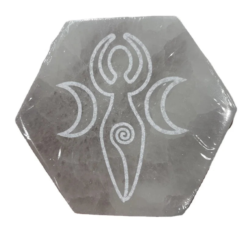 Natural Morocco gypsum healing crystals reiki rune slice grid selenite plate for meditation