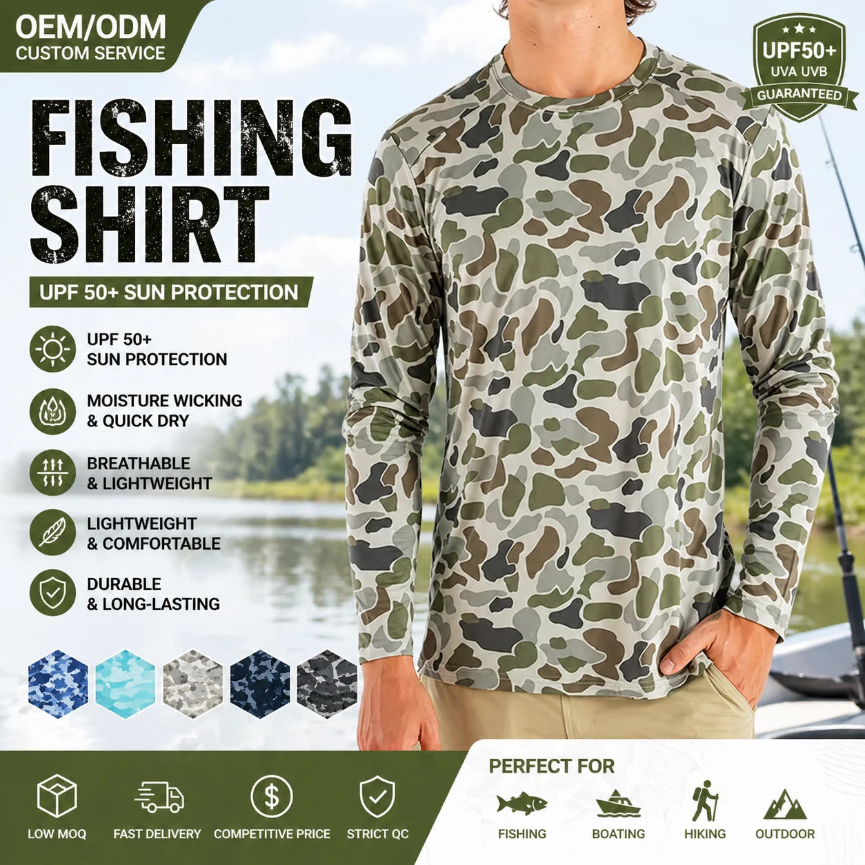 Wholesale Performance Camo Fishing Shirts Sublimated Print Men's Long Sleeve Outdoor Uv Fishing Wear Marshwear Fishing Shirt