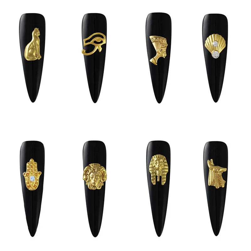 5pcs/bag 3d Nail Design Egyptian Pharaoh Art Golden Metal Studs Nail Art Nails Salon Professional Products