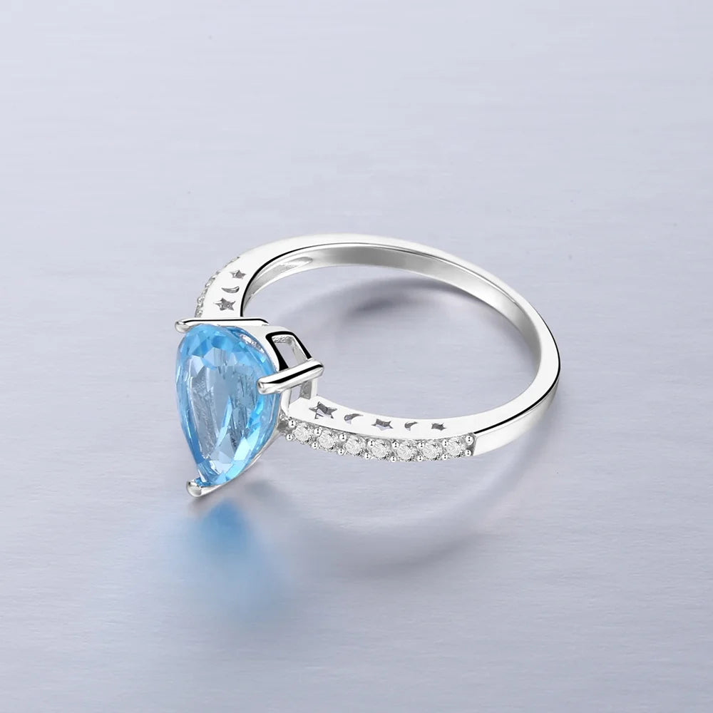 A2982 Abiding Drop Shipping Natural Gems Sky Blue Topaz Rings Sterling 925 Silver Main Stone Simple Ring for Party