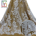 Floral Embroidered Mesh Lace Fabric French Crystal Beaded Sequin Wedding Dress Fabric White Handmade Bead Embroidery Lace