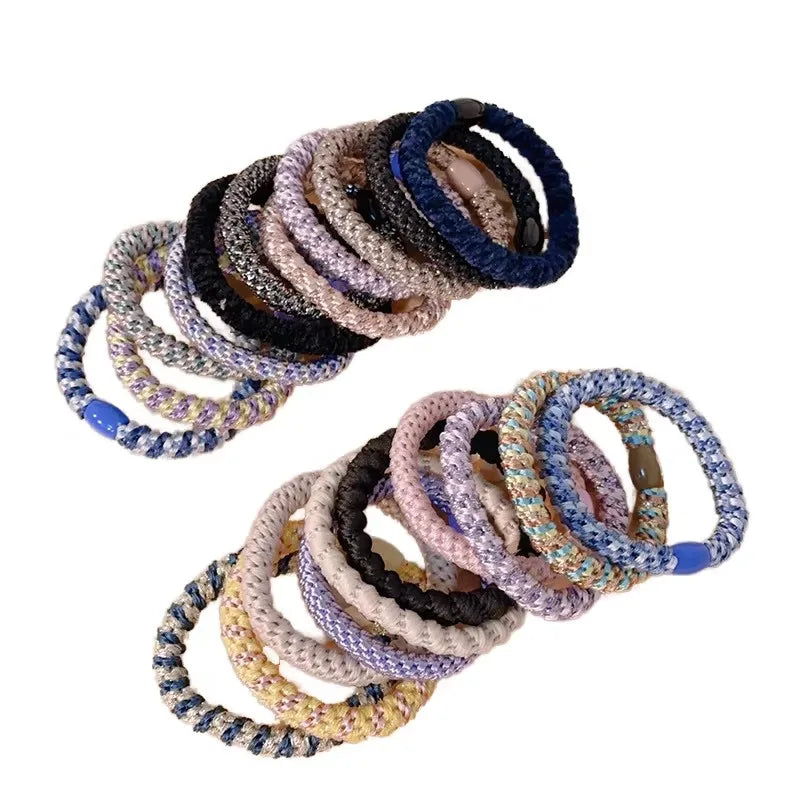 Colorful Korean Style Woven Polyester Hairband Thick Braided Glitter Elastic Hair Tie for Daily Use Ponytail Holders