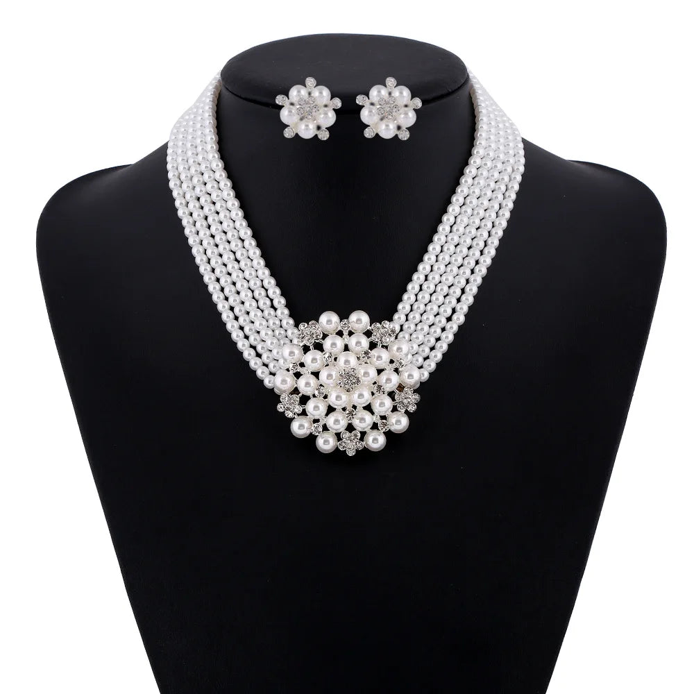 Fashion Pearl Wedding NECKLACE Bridal Wedding Party Prom Jewelry Set Crystal Rhinestone Necklace
