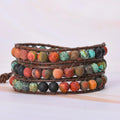 Handmade 3-wrap Matt Finish Natural Stone Beads Leather Cord Boho Beads Wrap Around Friendship Bracelet Travel Bracelets Jewelry