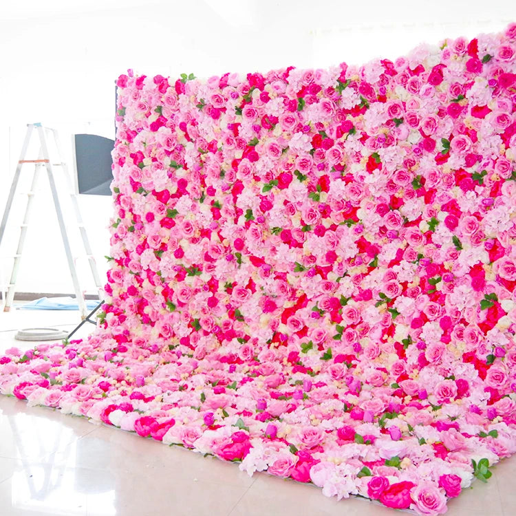 Artificial Wall Flowers Stand Cloth Backdrop Pink Panel Floral Weddings Decor Pink Flower Backdrop
