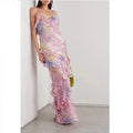 Fashion Elegant 2024 Summer New Style Sling V-neck Sleeveless Ruffled Patchwork Waist Long Dress