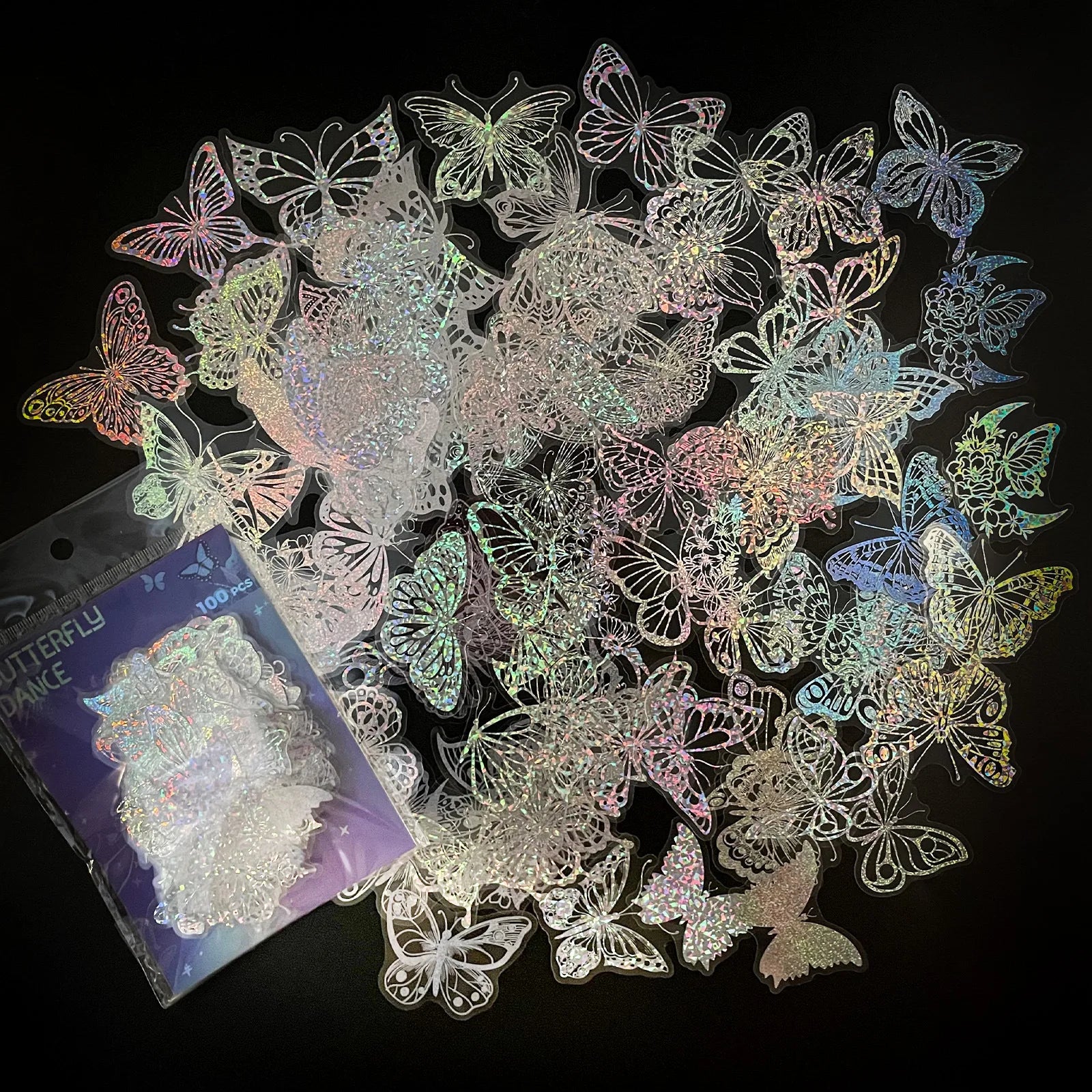 100PCS Creative Metallic Glitter Dreamlike Wizard butterfly Marine Animals Girly Transparency Holographic Sticker