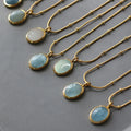 Wholesale Fashion Ellipse Natural Elegant Necklace Blue Stone Pendant Clavicle Chain Necklace for Women and Girls