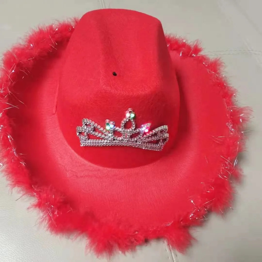 6PCS LED Light Princess Cowboy Hat for Girls Party Supplies