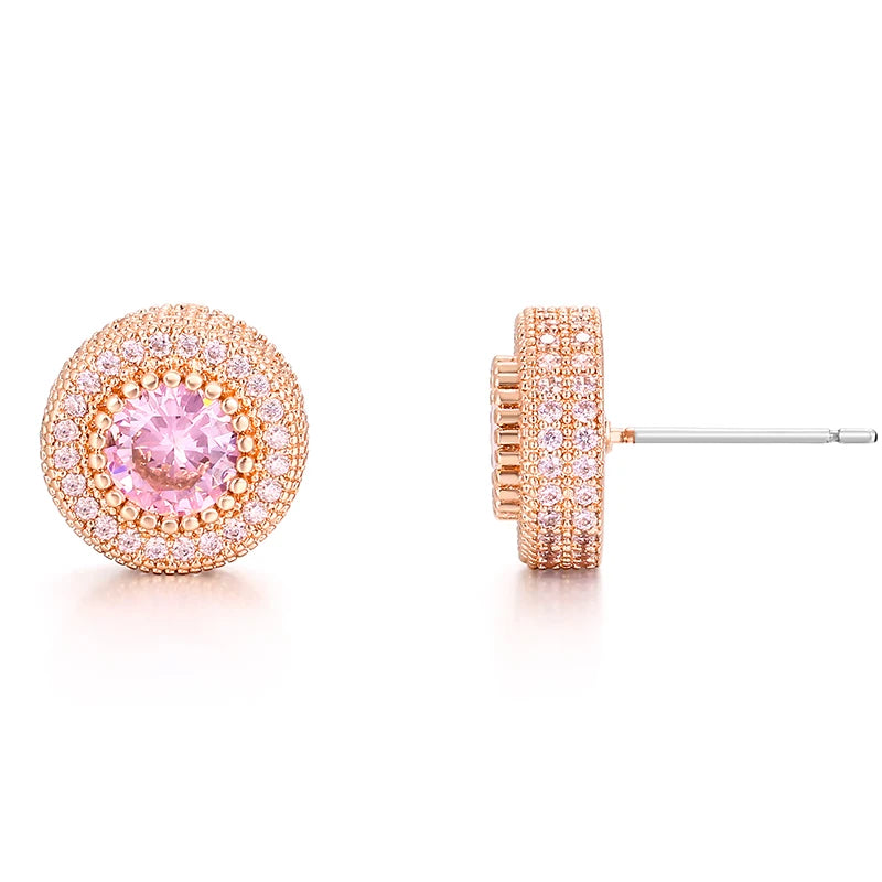Wholesale White Gold Plated Brass CZ Iced Out Rose Gold Earrings Wholesale Price Hip Hop Round Shape Stud Full Bling CZ Jewelry