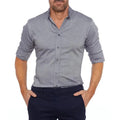 RNSHANEGR Men Business Zipper Shirt Four Seasons Casual Oxford Cloth Elastic Cotton Shirt Slim Hidden Zipper Design Male Shirts