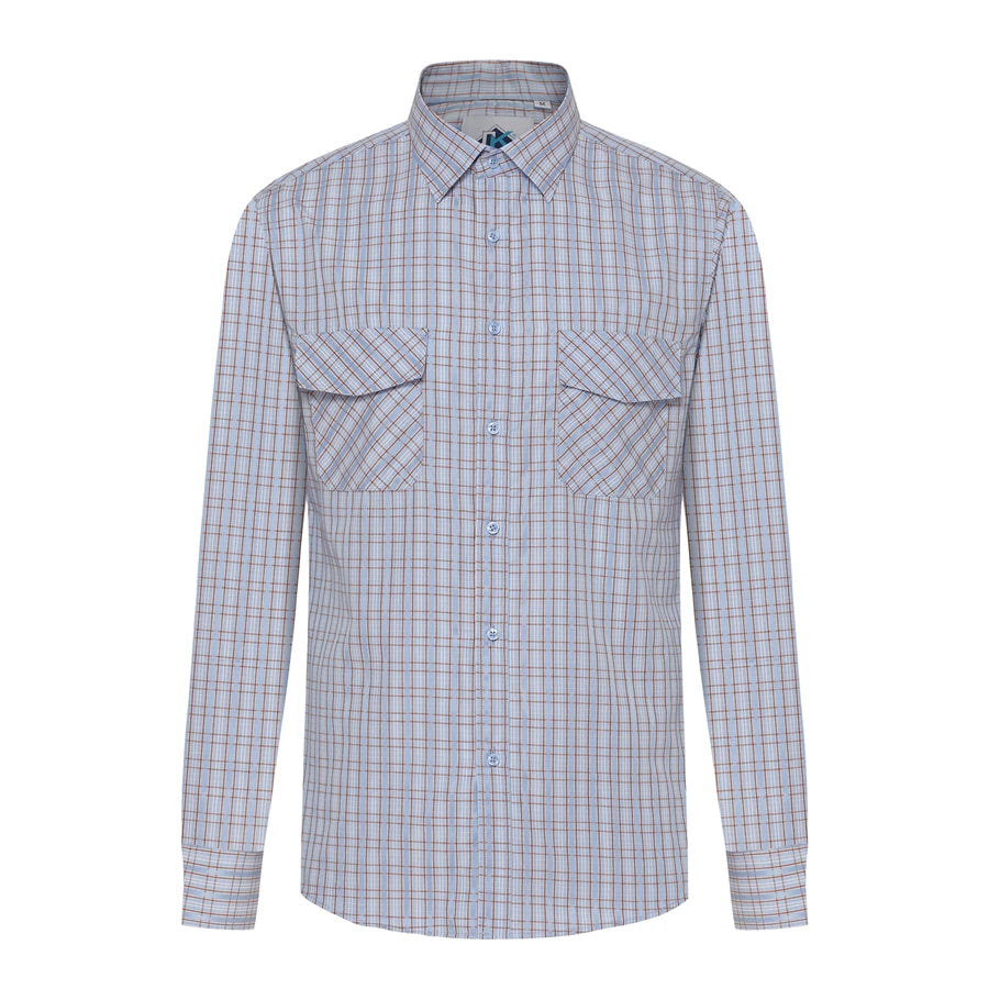 New Style Pattern Two Pockets Turn Down Collar Long Sleeve Heavy Cotton Polyester Casual Shirt Plaid for Men