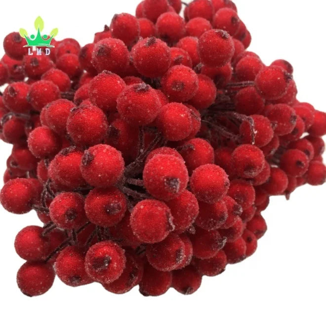 Artificial Frosted Holly Berries Christmas Fruit Berry Flower Decor Dark Red