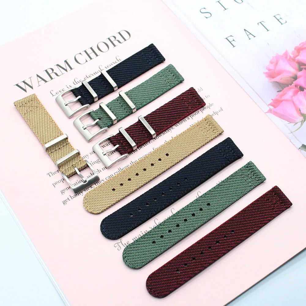 Multicolor Quick Release Twill Fabric Nylon Watch Bands 2 Piece 18 20 22mm Stainless Steel Buckle Nylon Watch Straps Customized