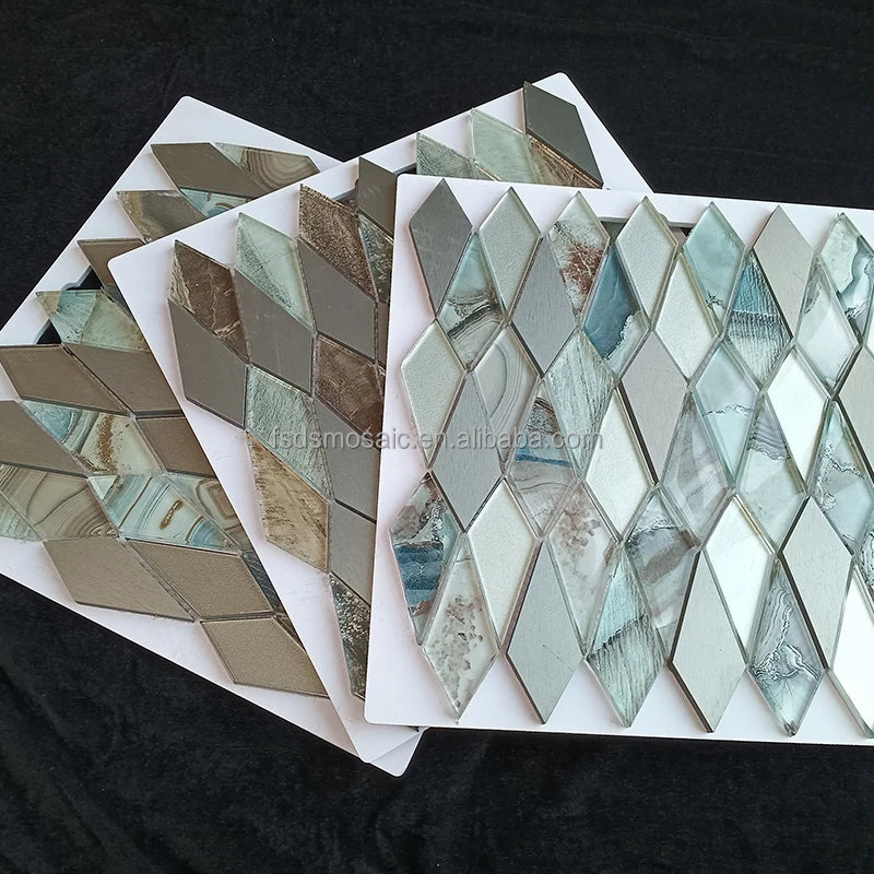 Diamond Shape Modern UV Printing Interior Wall Mosaics Inkjet Aluminum Mosaic Tiles Glass Mosaic